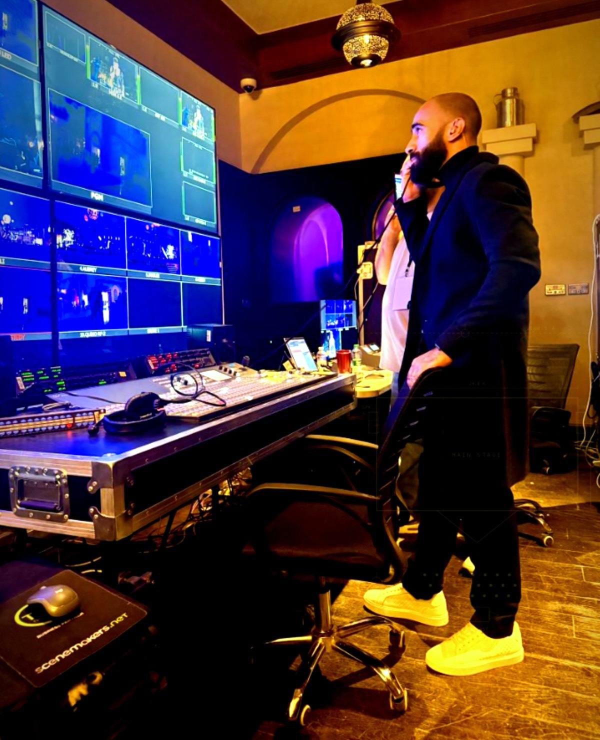 Youssef Kamal Akef directing at the production control room